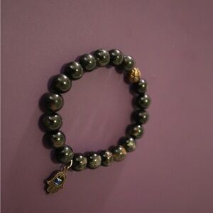 Black Tourmaline Bracelet with Hamsa Charm